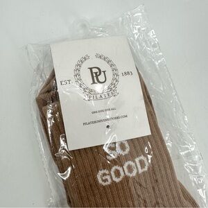 PILATES UNIVERSITY 1883 Socks Nonslip Crew Workout Mocha "Burns So Good" NEW